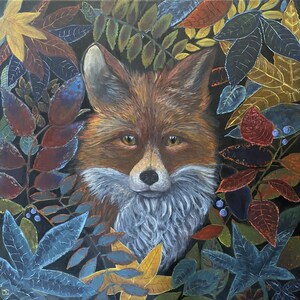 Original fox painting Fall Fox artwork acrylic paint