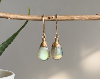 Pretty Petites, Labradorite Gemstone Teardrop Dangle Earrings, 14k Gold Filled, gift for her