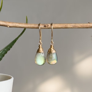 Pretty Petites, Labradorite Gemstone Teardrop Dangle Earrings, 14k Gold Filled, gift for her