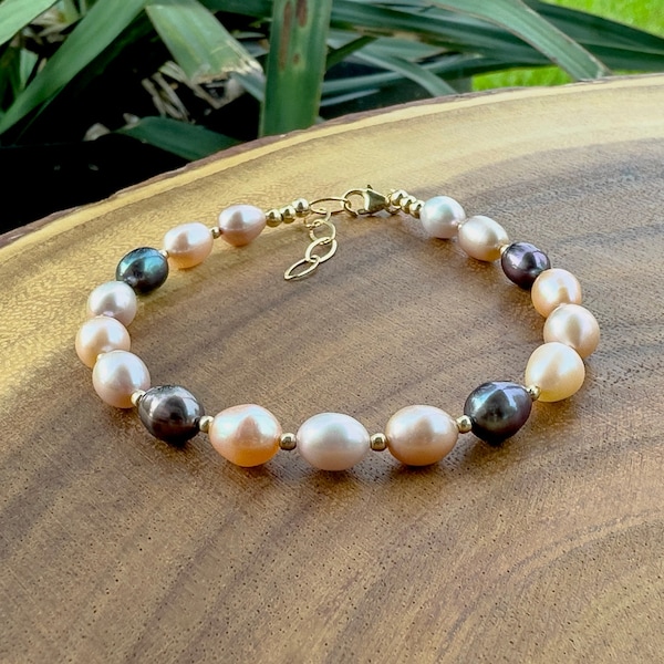 Luxe AAA Multi-Colored Freshwater Pearl Bracelet, 14k Gold Filled, gifts for her