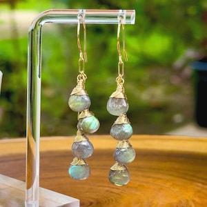 Golden Labradorite Dangle Earrings: 14k Gold Filled, Handmade