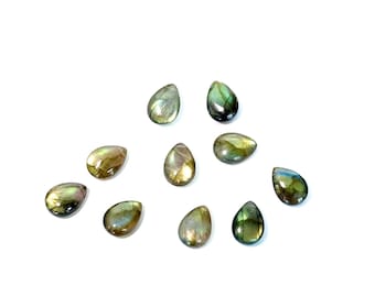 Briolettes de labradorita verde dorada: piedra preciosa en forma de lágrima de 10 x 14 mm