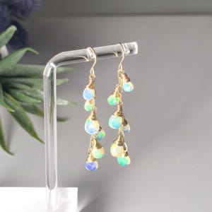 Ethiopian Opal Dangle Earrings, 14k Gold Filled, Handmade Wire-Wrapped, gifts for her