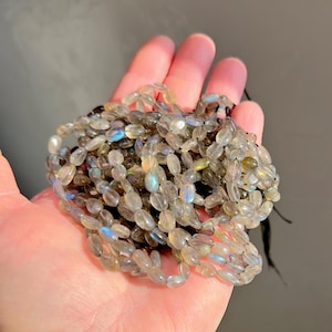 Natural Labradorite Smooth Oval Beads- 12 inch strand, 7-10mm, jewelry making supplies