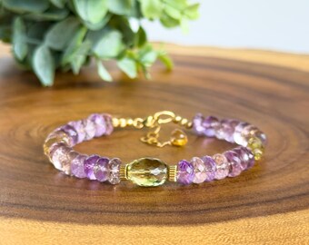 Pulsera de ametrina y cuarzo limón: Joyería de piedras preciosas bañada en oro de 14k