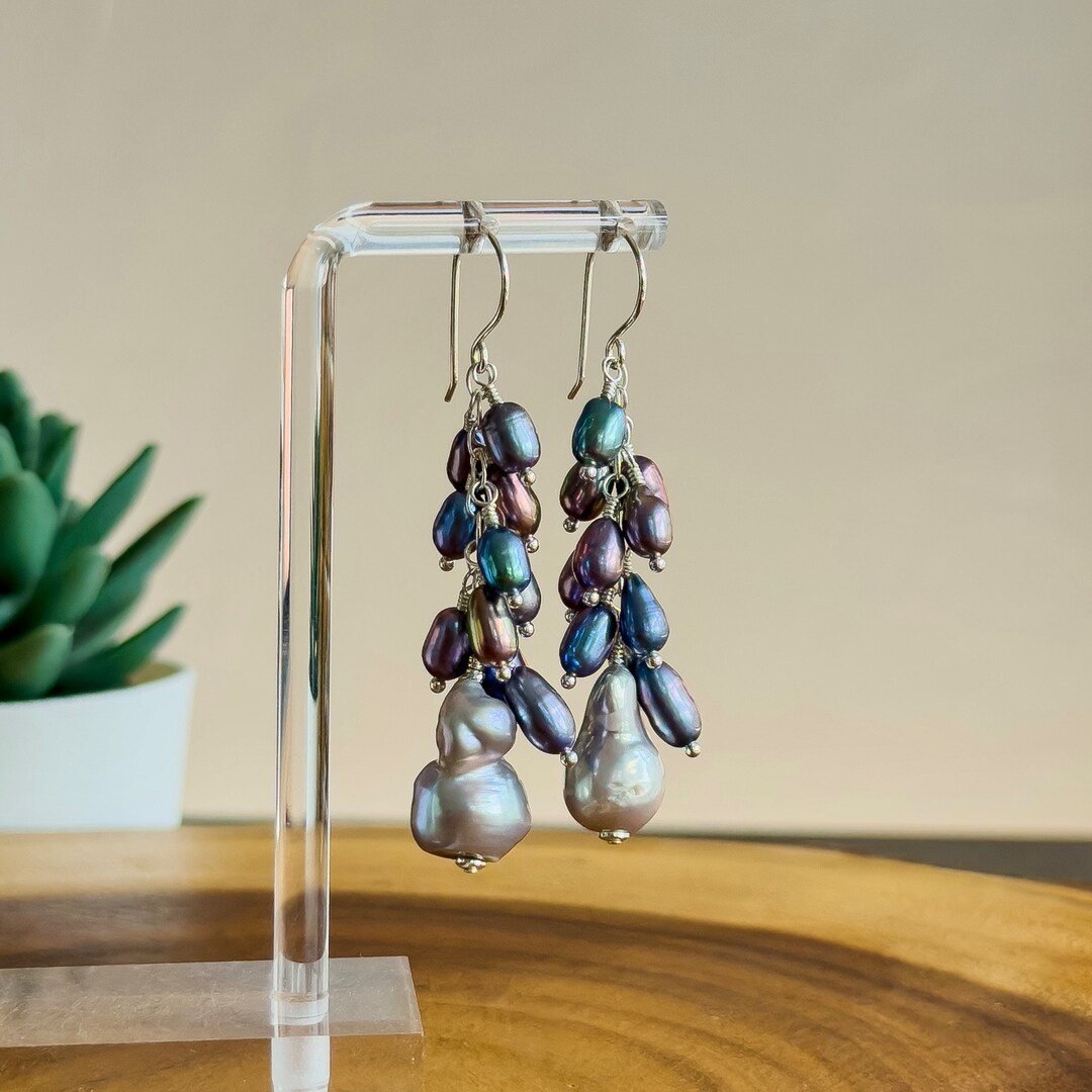Sterling Silver Saucer Pearl Dangle Earrings – Handmade by Colby Ogg & Addalie Ogg – USA Made