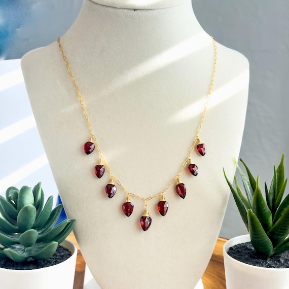 Radiant Red Garnet Gemstone Necklace With 14k Gold-filled Chain