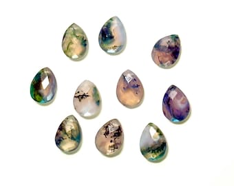 Briolettes de ágata musgosa en forma de lágrima - 10 x 14 mm - Elija su cantidad