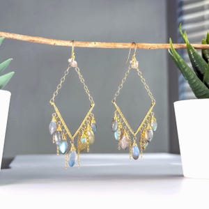 OOAK Labradorite Chandelier Earrings: 14k Gold Filled Boho Jewelry