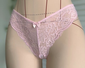Light Pink Lace Thong Panty ~ Stretch Lace | Bamboo Lined | Mid Rise | Everyday Thong Fit |