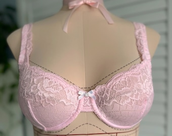 Light Pink Lace Bra ~ Stretch Soft Cup | Mesh Lined | Adjustable Straps | Special Occasion Underwire Bra | 32A-40D |