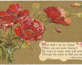 Vintage Postcard Friendship Quote Flowers