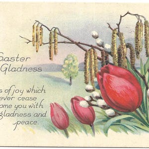Cartolina d'epoca circa 1920 Pasqua Allegria Tulipani Fiori Primavera Vista