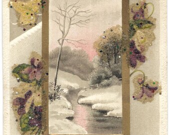 Vintage Postkarte wünscht Neujahrs-Wünsche geprägtem Wald im Schnee