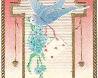 Vintage Postcard Circa 1909 A Happy Birthday Embossed Flowers Dove Delivering Letter