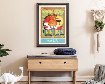 Handgetekende vectorafbeelding NINJIN, Japan Style, Verre Oosten, digitale download