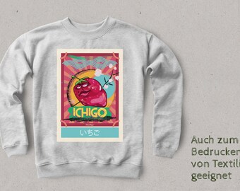 Handgetekende vectorafbeelding ICHIGO, Japan Style, Verre Oosten, digitale download