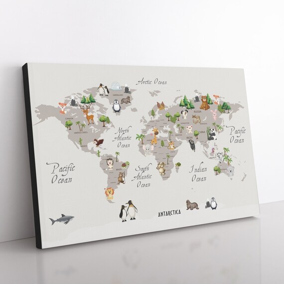 CANVAS COUNTRIES of the World MAP Nursery Print Kids Room Etsy