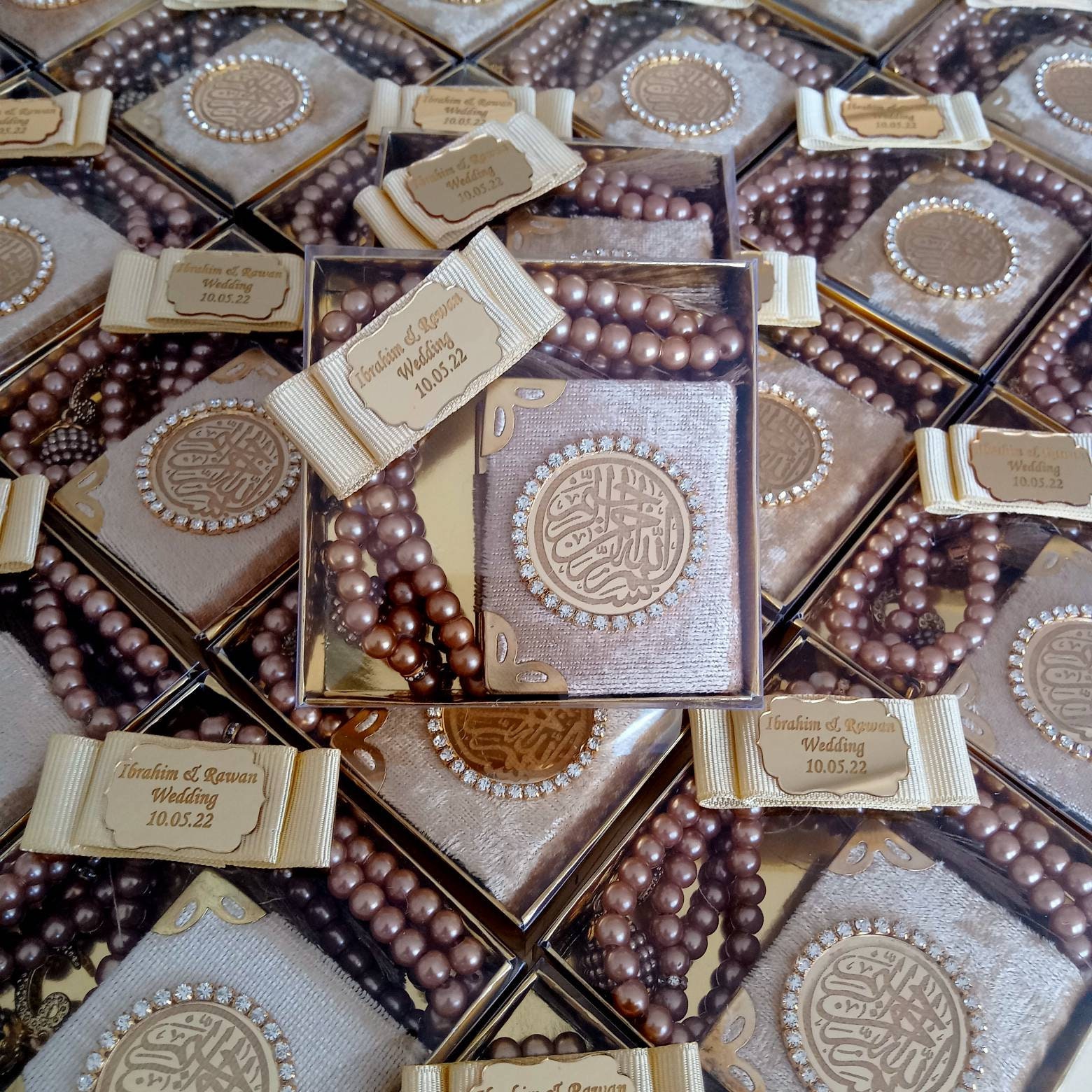 Velvet Mini Quran Pearl Tasbeeh Decorated Box Gift Set | Eid Favor | Wedding Favors | Baby Shower Favor | Graduation Favor | Muslim Favor