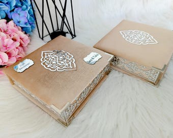 Set de regalo personalizado de Corán en terciopelo / Cuentas de oración de perlas, obsequios islámicos