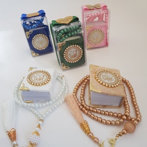 Velvet Mini Quran Pearl Tasbeeh Decorated Box Gift Set | Eid Favor | Wedding Favors | Baby Shower Favor | Graduation Favor | Muslim Favor