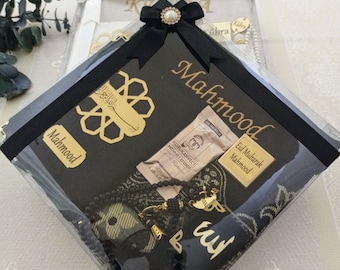 Juego de regalo personalizado de alfombra de oración / Corán de terciopelo, Tasbeeh y Yaseen