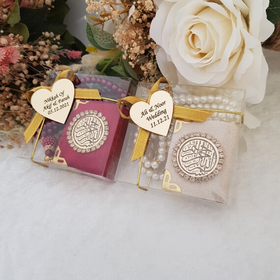 Personalized Velvet Mini Quran Pearl Tasbeeh Decorated Box Gift Set