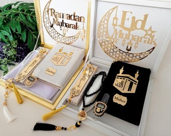Set de regalo personalizado para Eid Ramadán / Tasbeeh de perlas, marcapáginas islámico del Corán, obsequios digitales para mostrador