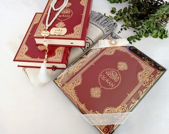 Set de regalo con traducción al inglés del Corán y alfombra de oración, obsequios para Hajj, Umrah y Eid.
