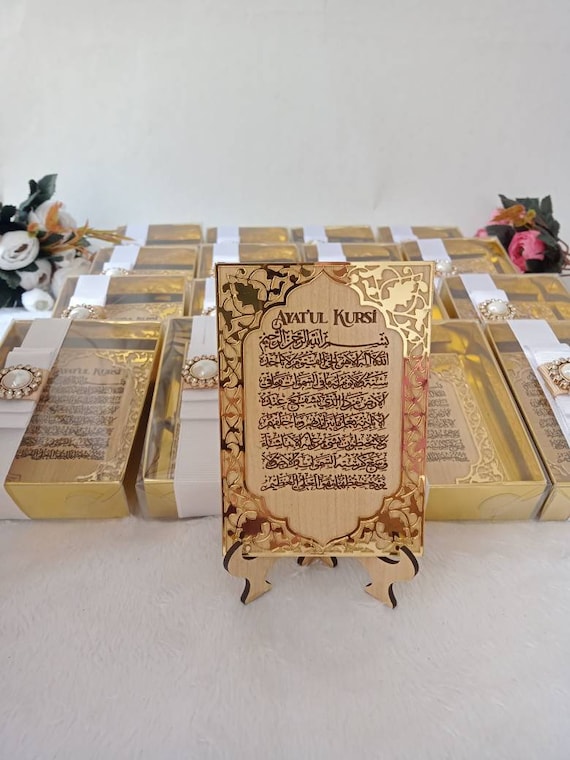 Ayatul Kursi Favor Wooden Engraved Acrylic Mirror Frame with Stand | Wedding Favors | Eid Favor | Baby Shower Favor | Graduation Favor