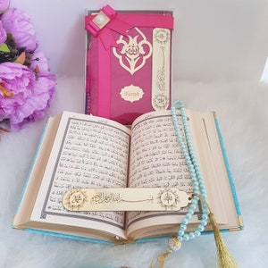 Personalisierte Koran Samt Yaseen Dua Buch Tasbeeh Beutel Verzierter Box Geschenkset | Ramadan Geschenk | Eid Geschenk | Hochzeitsgeschenk | Geschenk zum Abschluss
