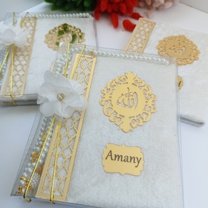 Personalisierte Samt Dua Book Tasbeeh Beutel mit verzierter Box Muslimisches Geschenkset | Eid Geschenk | Hochzeitsgeschenk | Baby Shower Geschenk | Abschlussgeschenk