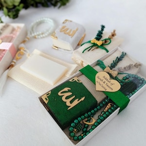 Velvet Mini Quran Pearl Tasbeeh Decorated Box Gift Set | Eid Favor | Wedding Favors | Baby Shower Favor | Graduation Favor | Muslim Favor
