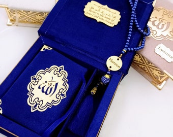Conjunto de regalo personalizado para el Corán en terciopelo / Cuentas de oración de perlas, regalo islámico