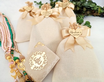 Set de regalo de mini Corán de terciopelo / Tasbeeh de perlas, caja decorada / Recuerdos de boda