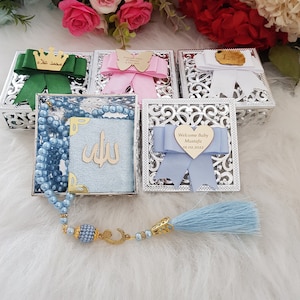 Samt Mini Koran Perlen Tasbeeh Dekoriert Box Geschenk Set | Eid Gunst | Gastgeschenke | Babypartybevorzugung | Abschlussbevorzugung | Muslimische Bevorzugung