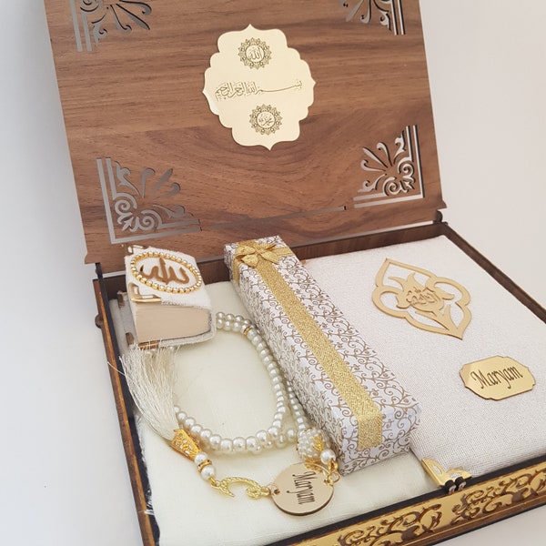 Ensemble cadeau de luxe pour le Ramadan, cadeau personnalisé, signet du Coran, baby shower islamique, faveur Nikkah, baby shower musulman, faveur Ameen personnalisée