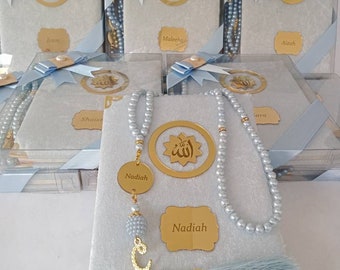 Personalized Velvet Dua Book Gift Set | Yaseen, Tasbeeh, Decorated Box