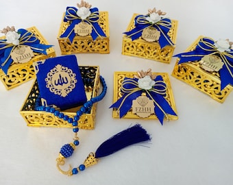 Set de regalo de mini Corán de terciopelo / Tasbeeh de perlas, caja decorada