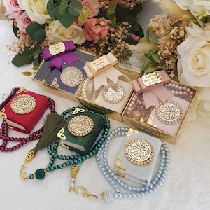Velvet Mini Quran Pearl Tasbeeh Decorated Box Gift Set | Eid Favor | Wedding Favors | Baby Shower Favor | Graduation Favor | Muslim Favor