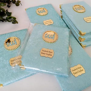 Personalisierte Samt Dua Buch Tasbeeh Beutel mit verzierter Box Muslim Geschenkset | Eid Geschenk | Hochzeitsgeschenk | Baby-Dusche-Geschenk | Geschenk zum Abschluss
