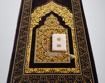 Personalized Velvet Prayer Mat Quran Tasbeeh Gift Set | Muslim Gift for Him | Eid Gift | Wedding Gift | Graduation Gift | Birthday Gift