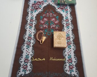 Conjunto de regalo personalizado de alfombra de oración / Corán, Tasbeeh, Yaseen