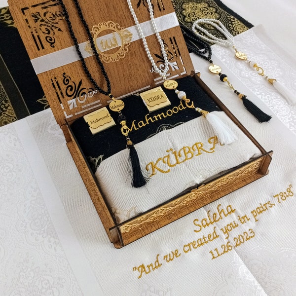 Personalized Couple Set | Pearl Prayer Beads Islamic Gift Set | Eid Gift | Wedding Gift | Birthday Gift | Couple Set Gift