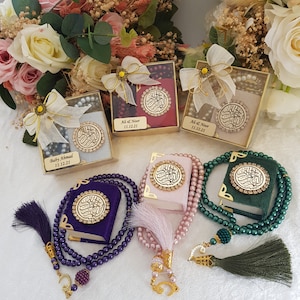 Velvet Mini Quran Pearl Tasbeeh Decorated Box Gift Set | Eid Favor | Wedding Favors | Baby Shower Favor | Graduation Favor | Muslim Favor