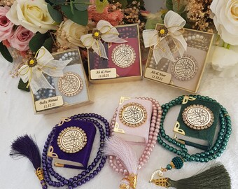 Velvet Mini Quran Pearl Tasbeeh Decorated Box Gift Set | Eid Favor | Wedding Favors | Baby Shower Favor | Graduation Favor | Muslim Favor