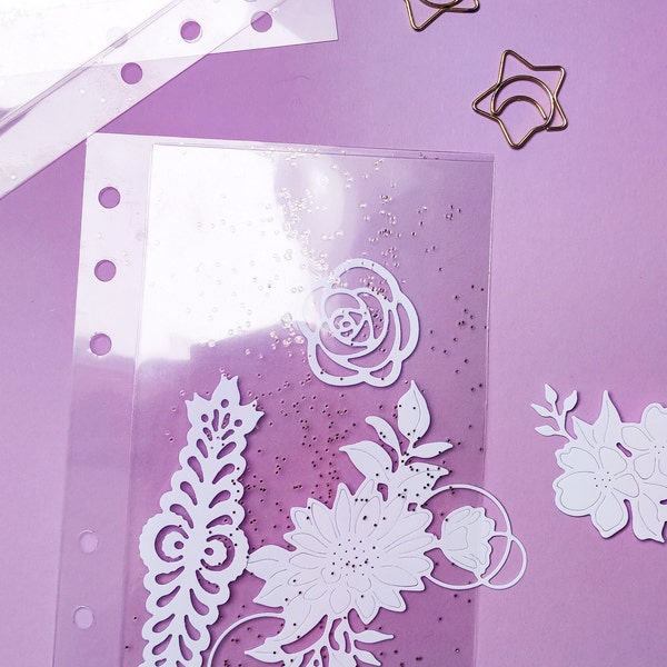 Enveloppe /Pochette de rangement à paillettes A6 pour Stickers-Cartes de fidélité-embellissements ou billets perforée pour mini classeur A6