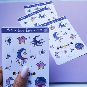 Autocollant / Planche de Stickers / Papier Mat  'Lune Rose'