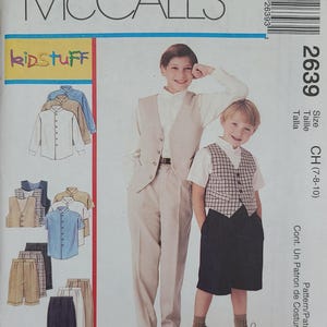 May include: McCall's Kidstuff sewing pattern featuring boys' clothing. The pattern includes options for shirts, vests, shorts, and pants. The cover shows two boys wearing outfits made from the pattern. The size is CH (7-8-10).