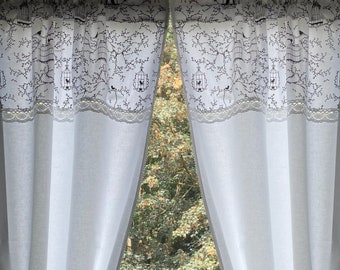 Country house curtain set of 2 white Paris Retro 120x75 total 150 cm wide + 2 ties